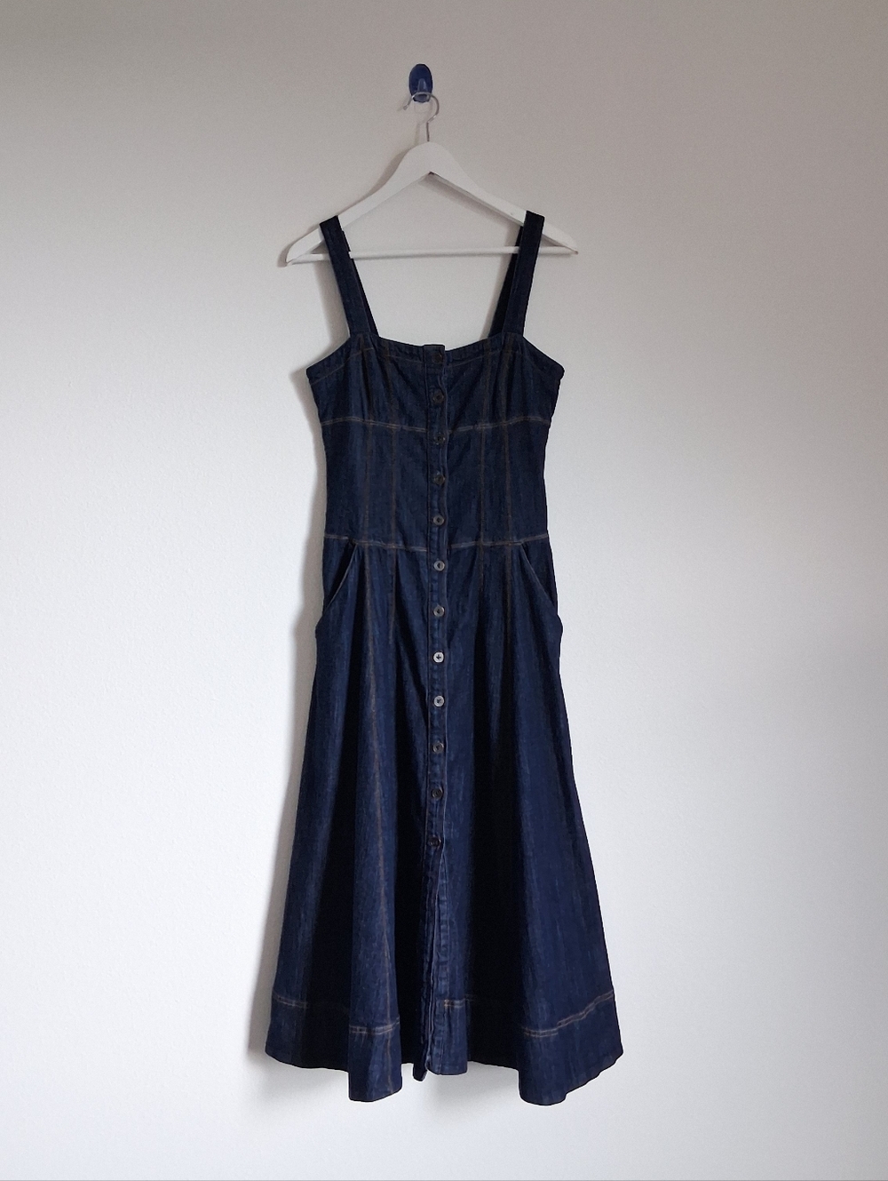 Anthropologie Square Neck Buttondown Corset Dress In Indigo - Picture 5 of 16